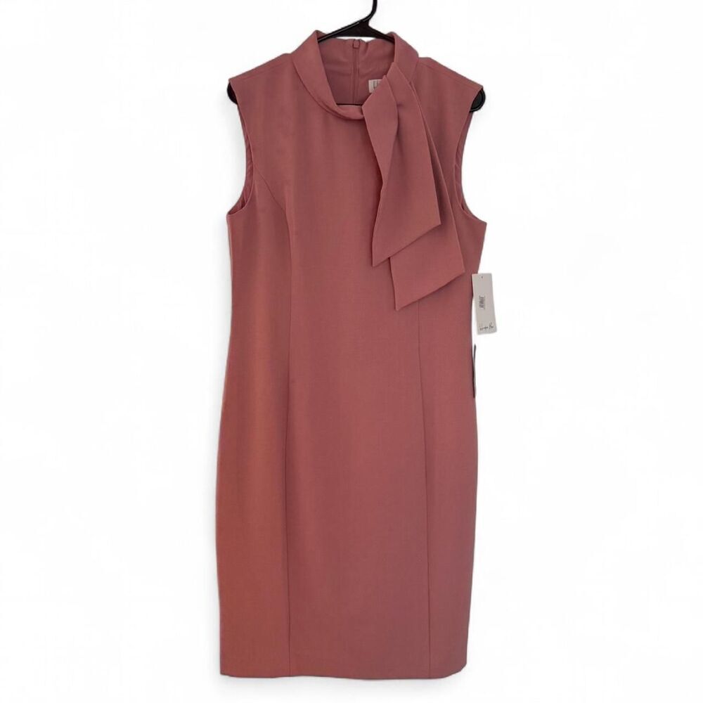 NWT Harper Rose Blush Pink Tie Neck Sheath Dress Size 14 Sleeveless Career